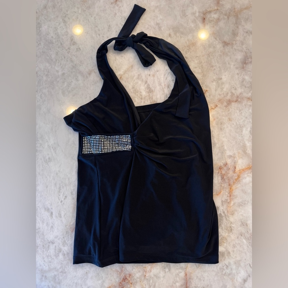 Torrid Black Halter Top with Rhinestone Accent